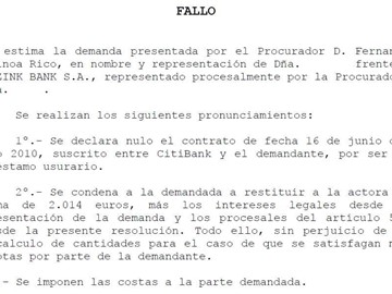 NUEVA SENTENCIA DECLARANDO NULIDAD TARJETA WIZINK POR INTERESES USURARIOS